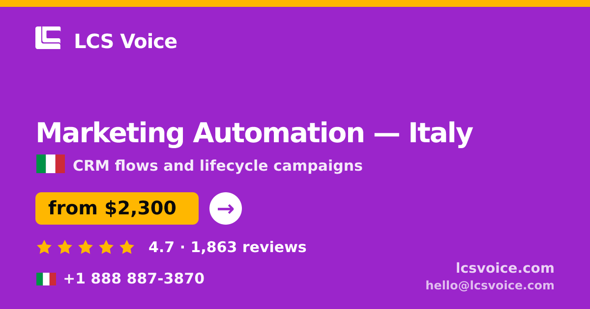 Marketing Automation in Italy — from $2,300/mo, rated 4.7/5 by 1863 clients. LCS Voice.
