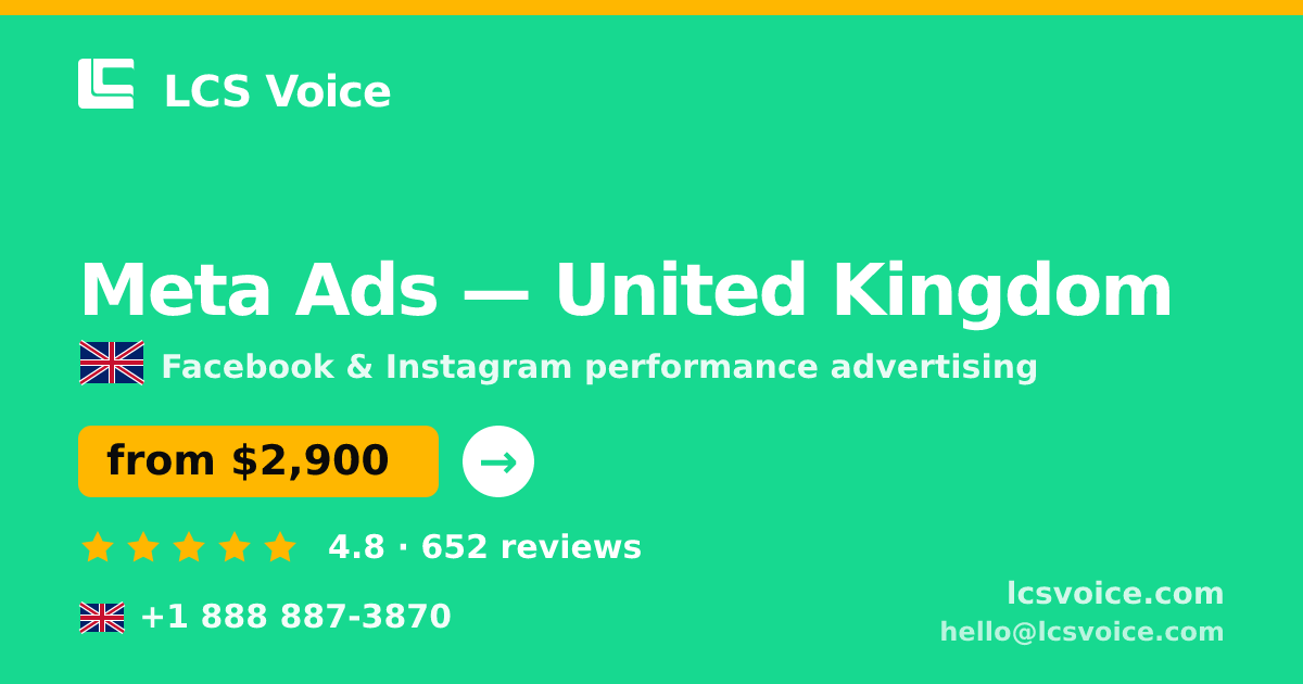 Meta Ads in United Kingdom — from $2,900/mo, rated 4.8/5 by 652 clients. LCS Voice.