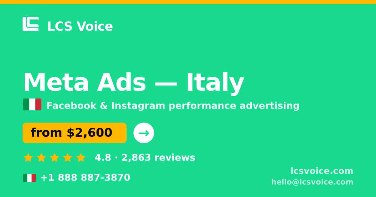 Meta Ads in Italy — from $2,600/mo, rated 4.8/5 by 2863 clients. LCS Voice.