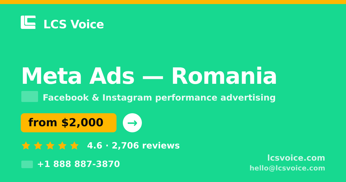Meta Ads in Romania — from $2,000/mo, rated 4.6/5 by 2706 clients. LCS Voice.