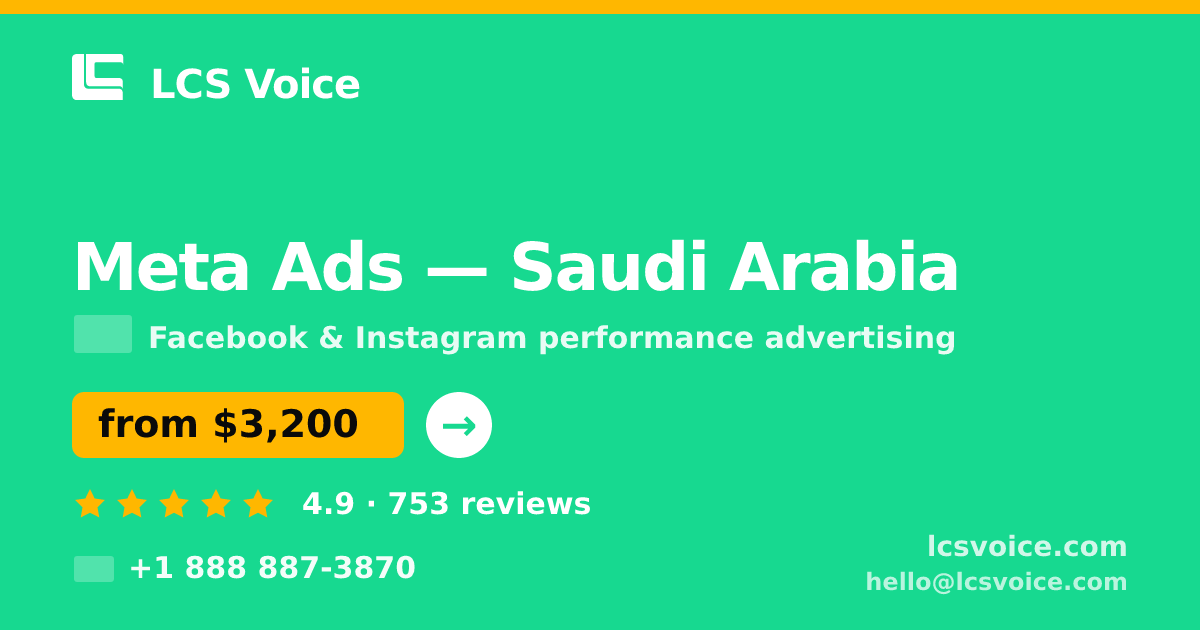 Meta Ads in Saudi Arabia — from $3,200/mo, rated 4.9/5 by 753 clients. LCS Voice.