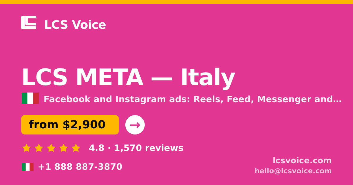 LCS META in Italy — from $2,900/mo, rated 4.8/5 by 1570 clients. LCS Voice.