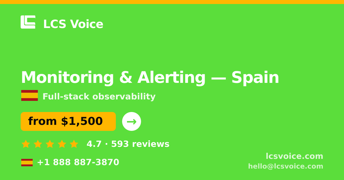 Monitoring & Alerting in Spain — from $1,500/mo, rated 4.7/5 by 593 clients. LCS Voice.