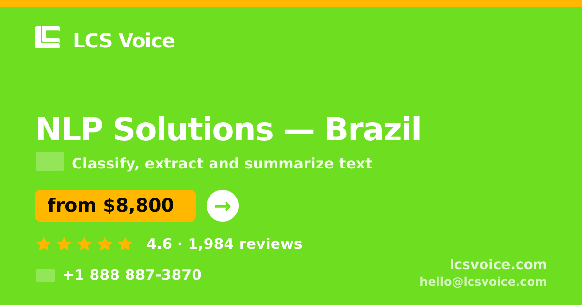 NLP Solutions in São Paulo — from $5,800, rated 4.9/5 by 2633 clients. LCS Voice.