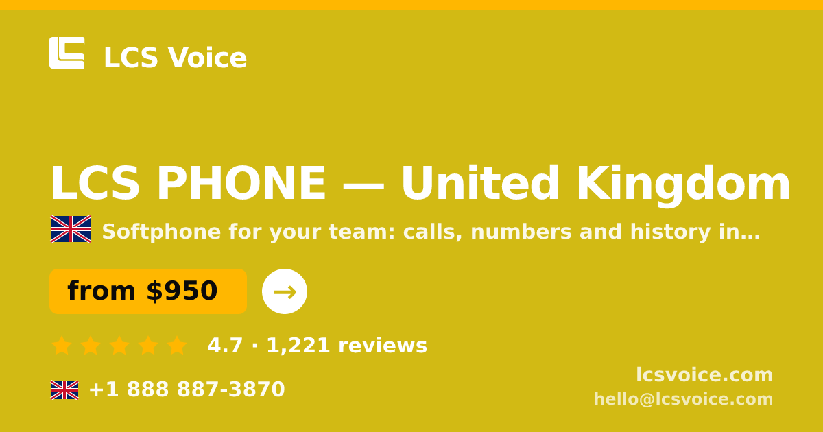 LCS PHONE in United Kingdom — from $950/mo, rated 4.7/5 by 1221 clients. LCS Voice.