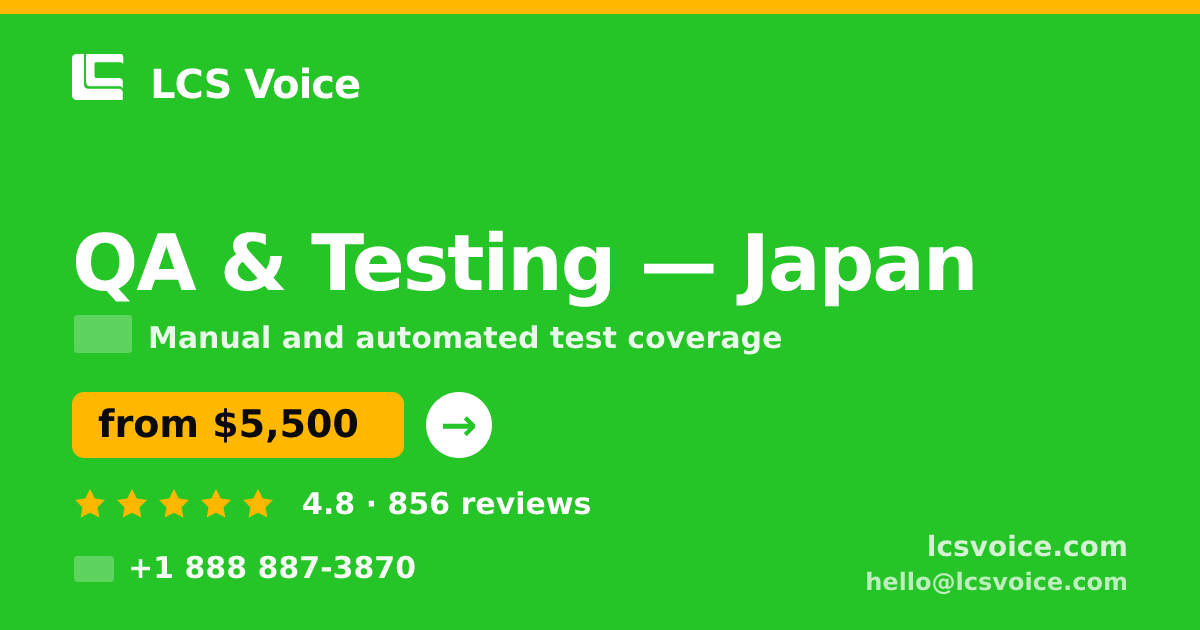 QA & Testing in Nagoya — from $6,400, rated 5/5 by 997 clients. LCS Voice.