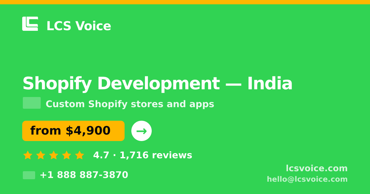 Shopify Development in Chennai — from $2,300, rated 4.7/5 by 432 clients. LCS Voice.