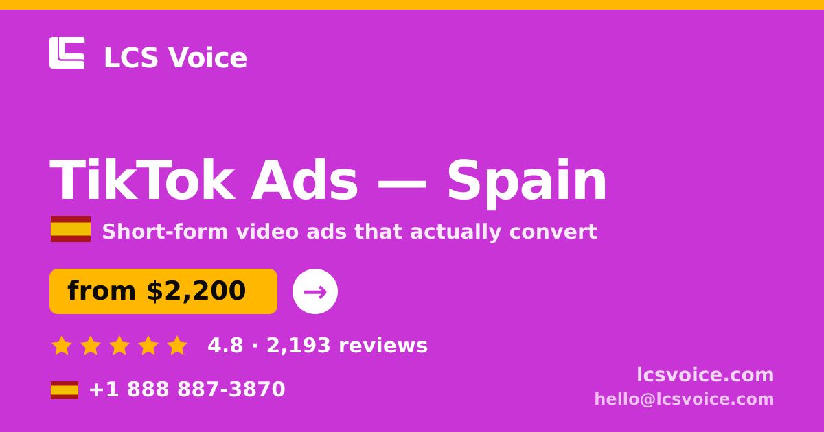 TikTok Ads in Valencia — from $1,600/mo, rated 4.9/5 by 925 clients. LCS Voice.