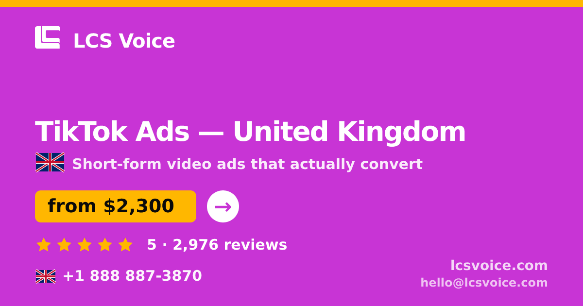 TikTok Ads in Edinburgh — from $2,300/mo, rated 4.6/5 by 1836 clients. LCS Voice.