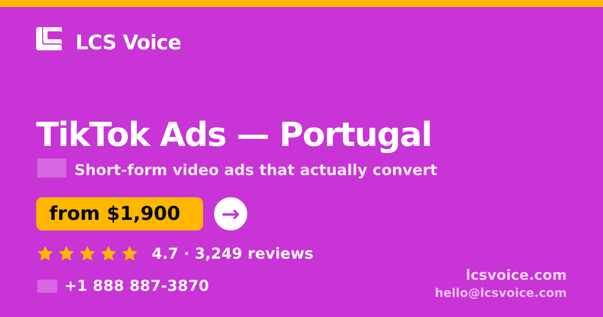 TikTok Ads in Porto — from $1,800/mo, rated 4.9/5 by 856 clients. LCS Voice.