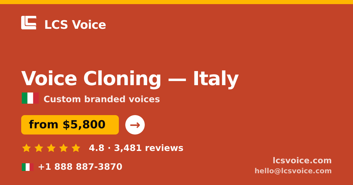 Voice Cloning in Rome — from $5,400, rated 5/5 by 873 clients. LCS Voice.