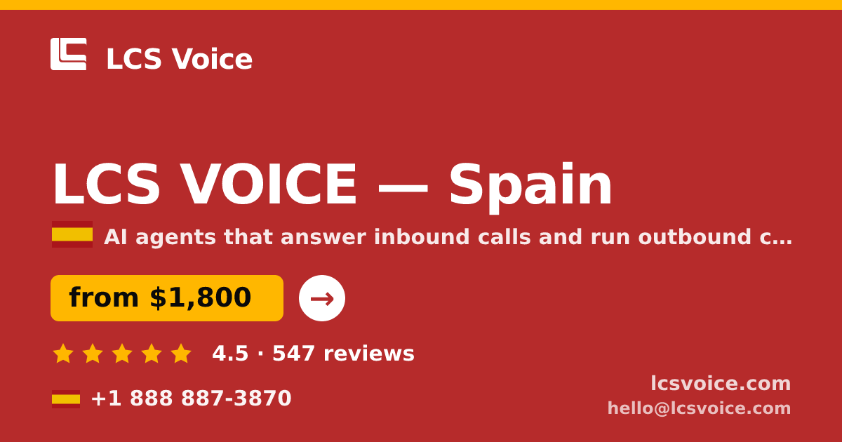 LCS VOICE in Spain — from $1,800/mo, rated 4.5/5 by 547 clients. LCS Voice.