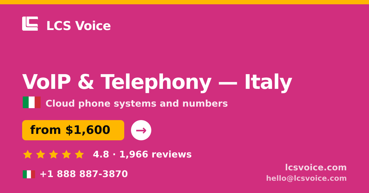 VoIP & Telephony in Italy — from $1,600/mo, rated 4.8/5 by 1966 clients. LCS Voice.