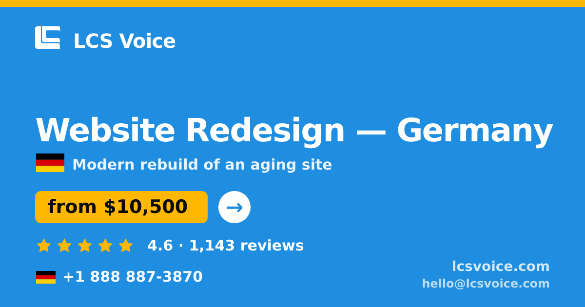 Website Redesign in Frankfurt — from $8,900, rated 4.7/5 by 375 clients. LCS Voice.