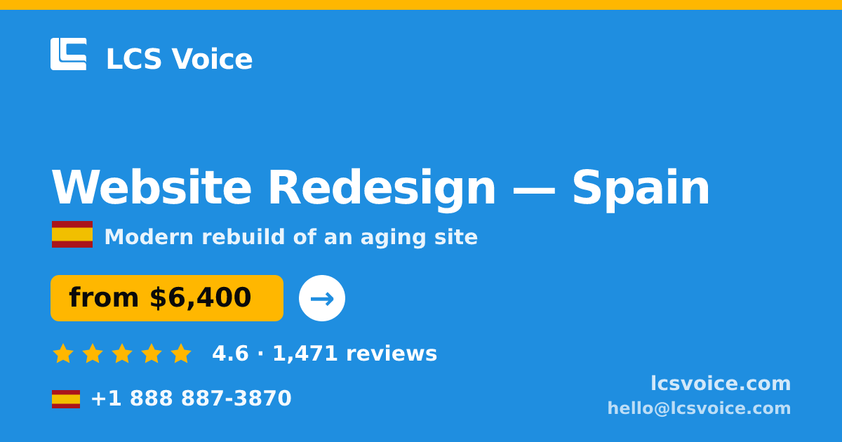 Website Redesign in Spain — from $6,400, rated 4.6/5 by 1471 clients. LCS Voice.