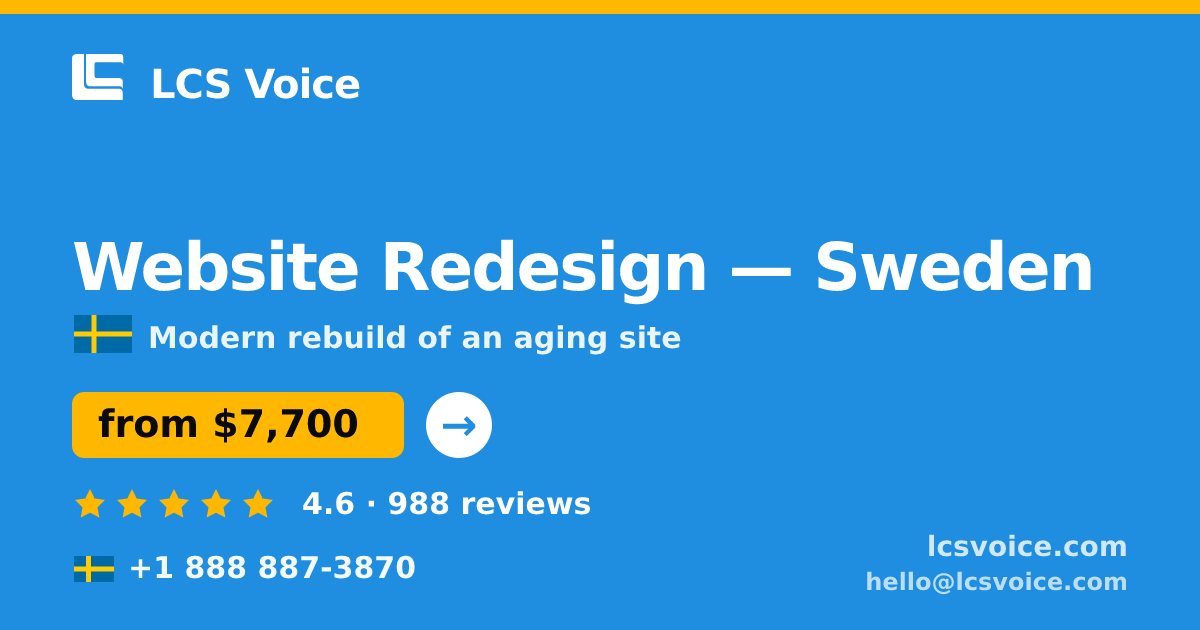 Website Redesign in Malmö — from $8,000, rated 4.6/5 by 1935 clients. LCS Voice.
