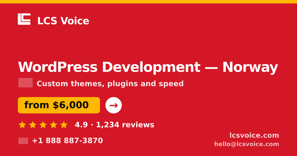 WordPress Development in Norway — from $6,000, rated 4.9/5 by 1234 clients. LCS Voice.